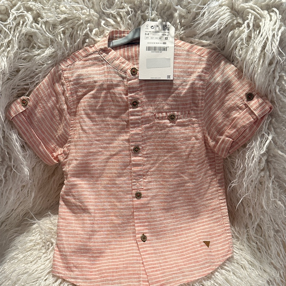 Zara Kids Coral Striped Button-Down Shirt